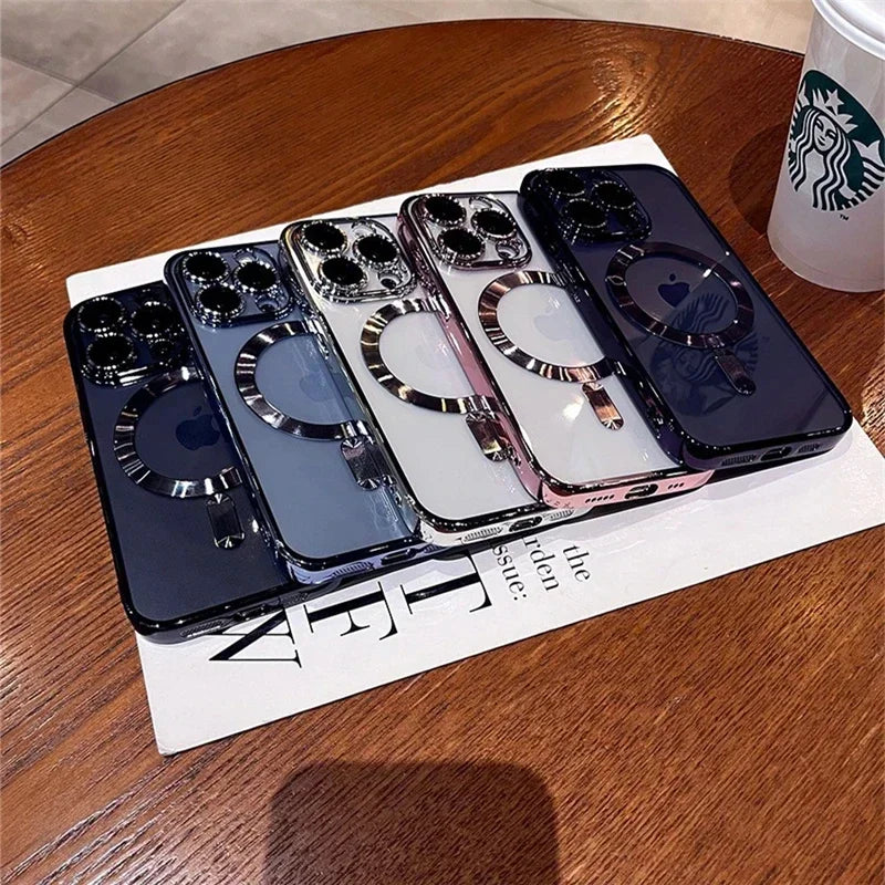 Luxury Plating Lens Protect Phone Case For IPhone Mini Magsafe Magnetic Wireless Charging Cover