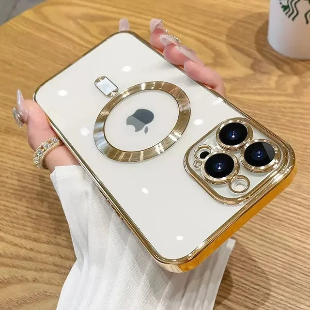 Luxury Plating Lens Protect Phone Case For IPhone Mini Magsafe Magnetic Wireless Charging Cover